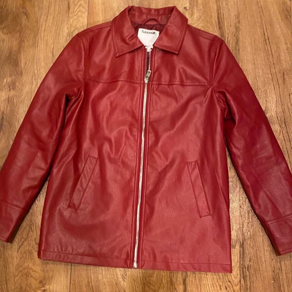 Garage Red Faux Leather Jacket